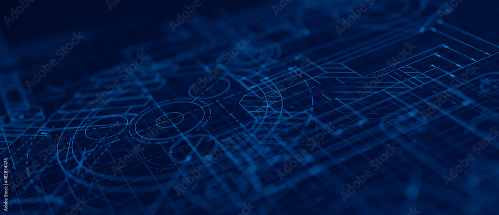 Poster Blueprints engineer technician design drawing mechanical gear engineering Engine factory Industry Industrial technology project abstract presentation cover banner background. 3d rendering.