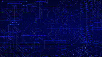 Blueprints engineer technician design drawing mechanical gear engineering Engine factory Industry Industrial technology project abstract presentation cover banner background. 3d rendering.