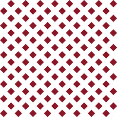 Small red diagonal squares, diamond shapes. Seamless repeat pattern. Vector illustration. Backdrop for posters, invitation cards, montage, overlay, scrapbooking or banners. White background.