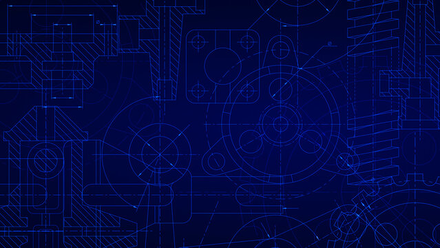 Blueprints engineer technician design drawing mechanical gear engineering Engine factory Industry Industrial technology project abstract presentation cover banner background. 3d rendering.