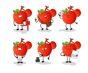cherries postman set character. cartoon mascot vector