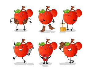 cherries cowboy group character. cartoon mascot vector