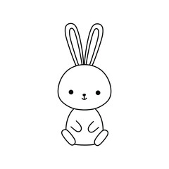 Cute bunny, black and white doodle rabbit, adorable sitting bunny