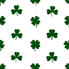 Seamless pattern St Patricks Day Clover buffalo plaid. Shamrock ornament vector illustration