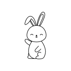 Cute sitting bunny, black and white rabbit waving paw