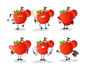 cherries magic group character. cartoon mascot vector