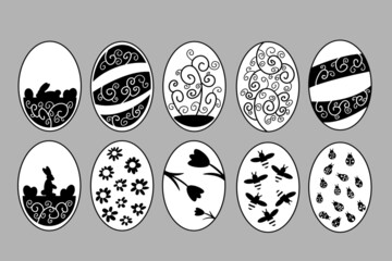 Cute collection easter eggs in doodle design. Vector illustration. Stickers set for easter eggs. 