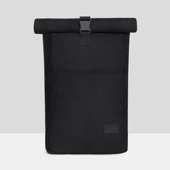 black backpack rolltop on white background
