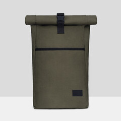 green cargo backpack rolltop on white background