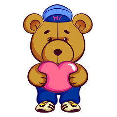 Obraz na płótnie Canvas teddy bear hugging pink heart