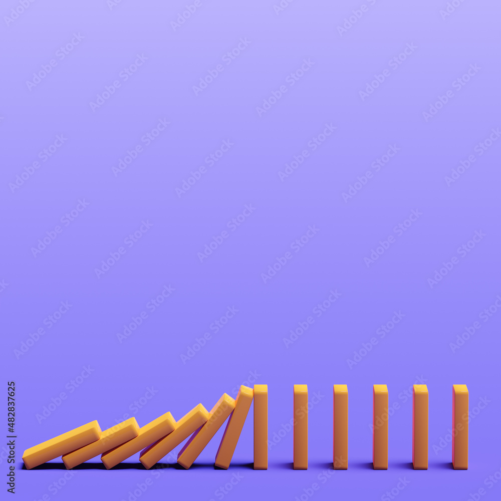 Poster domino.the blocks are pushing with blank background. trends and problems concept