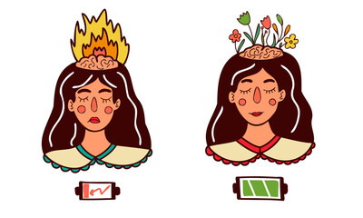 Well-being concept Mental health vector doodle set