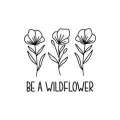 Wildflower line art vector illustration. Flower garden elegance botanical. Hand-drawn poppy plant illustration on white background. 