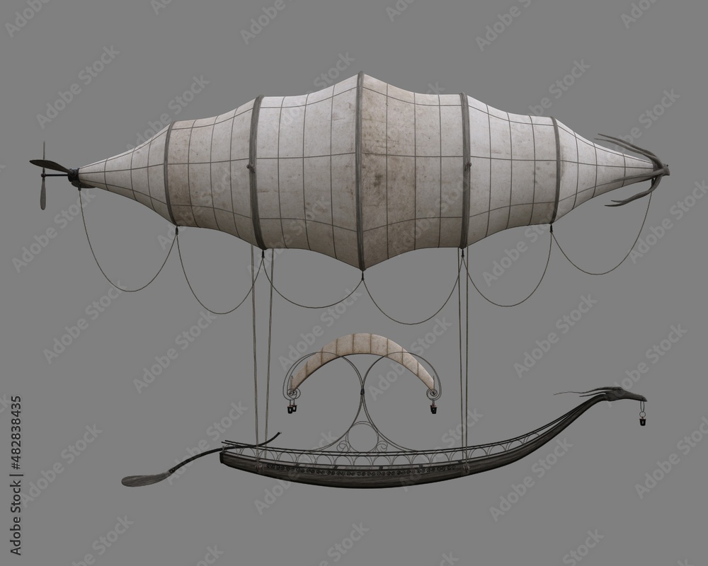 Aufkleber 3d rendering of a fantasy elven airship isolated on a plain grey background.