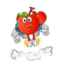 cherries with jetpack mascot. cartoon vector