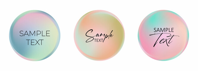 Set of colorful circles for lettering. Colored round shape banners and abstract colorful pastel graphic design elements. Vector modern color gradients. Text frames for stories, backgrounds