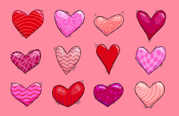 Set of hand drawn vector Valentines Day heart illustrations