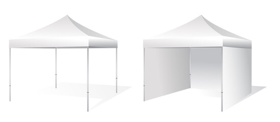 Realistic stand promotional advertising outdoor event trade show, illustration of a tent for selling,protection roof form sun and rain illustration.  © Vio