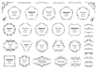 Calligraphic design elements . Decorative swirls or scrolls, vintage frames , flourishes, labels and dividers. Retro vector illustration