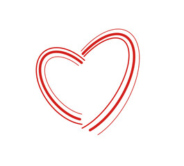 red line draw around red heart icon on paper white background, hand draw shape symbol love, design elements isolated for love wedding, valentine day or mother day, copy text card, illustration