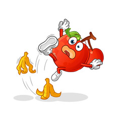 cherries slipped on banana. cartoon mascot vector