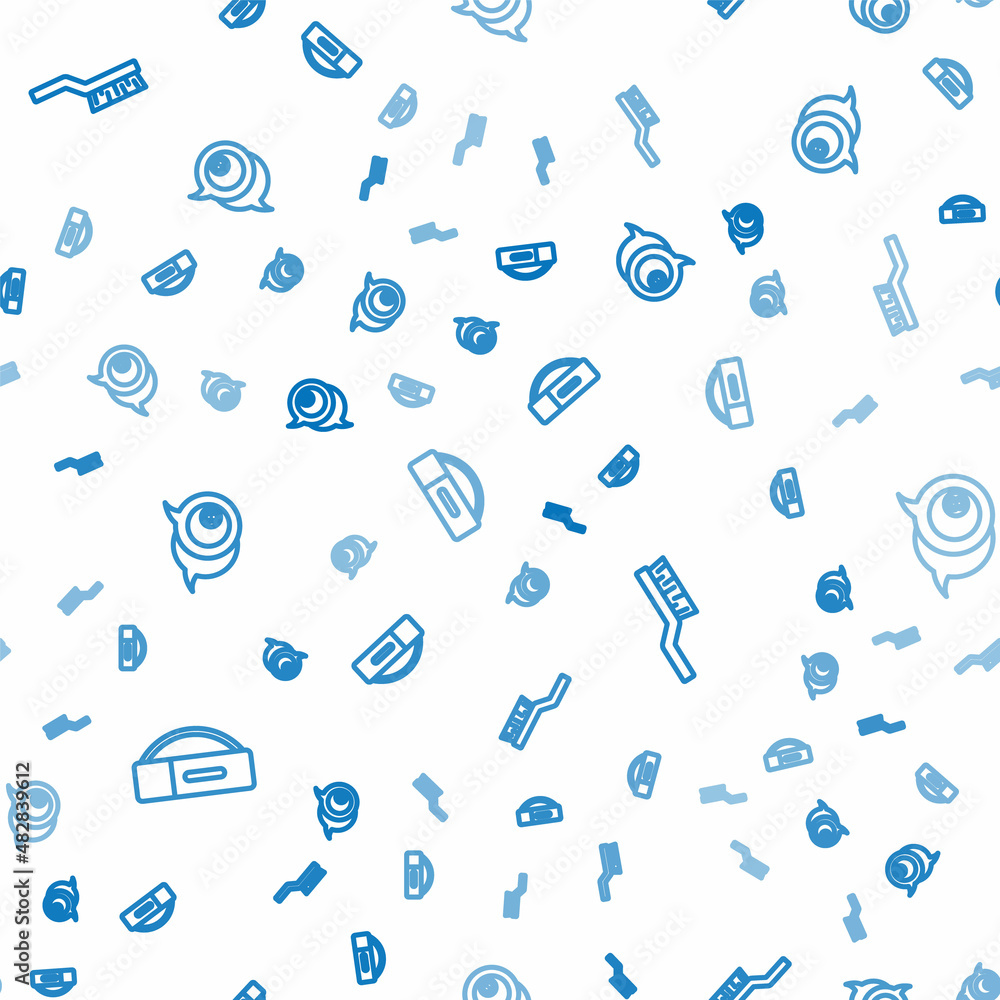 Poster set line case for billiard cue, pool table brush and billiard ball on seamless pattern. vector