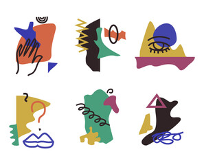 Modern abstract geometric doodle shapes compositions set. Earthy neutral colors scribble arrangements.