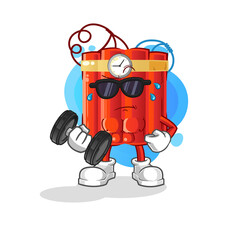 dynamite lifting dumbbell vector. cartoon character