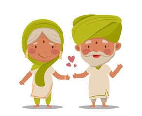 An elderly Indian couple. Vector illustration in a flat cartoon style