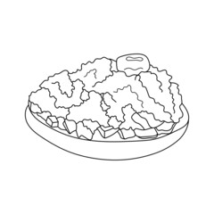 Dakos traditional Greek appetize. Cretan snack with cheese and tomatoes. Vector hand-drawn illustration. Design element for menu cafe, bistro, restaurant.