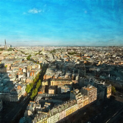 Obraz premium beautiful city view artwork. watercolor and oil painting mixed style. digital artwork in big size for print or graphic design