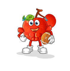 cherries playing rugby character. cartoon mascot vector