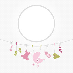 H&auml;ngende Baby Icons M&auml;dchen Rosa Olivgr&uuml;n Runder Rahmen Punkte Grau