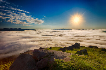 Beautiful landscape. Cloud, mountain, sun.