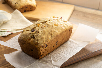 German Christmas Stollen (Vegan Fruit Bread) food concept 