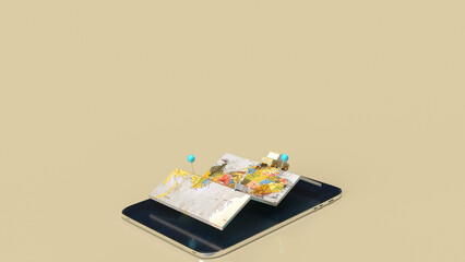 The map and tablet for travel or  apps transport  concept  3d rendering