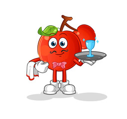 cherries waiter cartoon. cartoon mascot vector