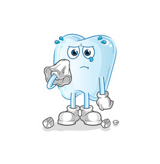 tooth cry with a tissue. cartoon mascot vector