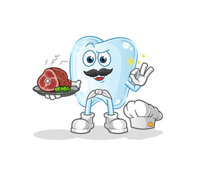 tooth chef with meat mascot. cartoon vector