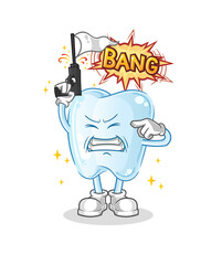 tooth warning shot mascot. cartoon vector