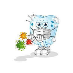 tooth with foam refuse viruses cartoon. cartoon mascot vector