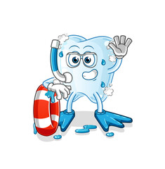 tooth with foam swimmer with buoy mascot. cartoon vector