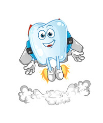 tooth with jetpack mascot. cartoon vector