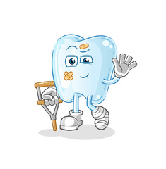 tooth sick with limping stick. cartoon mascot vector