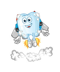 tooth with foam with jetpack mascot. cartoon vector