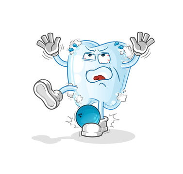 tooth with foam hiten by bowling cartoon. cartoon mascot vector