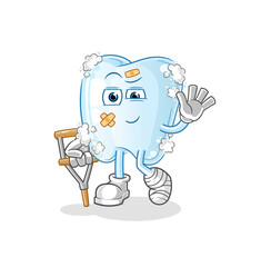 tooth with foam sick with limping stick. cartoon mascot vector