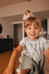 Fototapeta premium little girl is playing with yourself in madeira portugal 