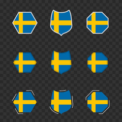 National symbols of Sweden on a dark transparent background, vector flags of Sweden.