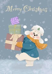 Christmas digital illustration with cute bear for card